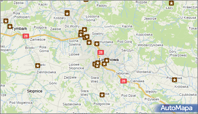 mapa Limanowa, Limanowa na mapie Targeo