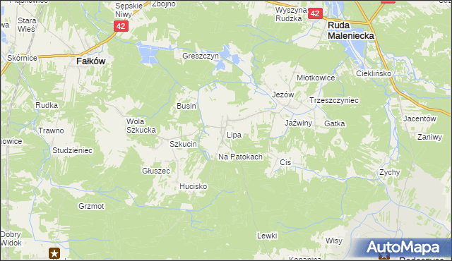 mapa Lipa gmina Ruda Maleniecka, Lipa gmina Ruda Maleniecka na mapie Targeo