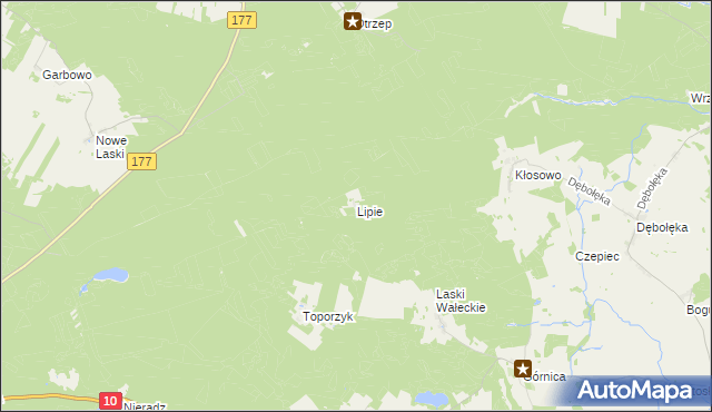 mapa Lipie gmina Wałcz, Lipie gmina Wałcz na mapie Targeo