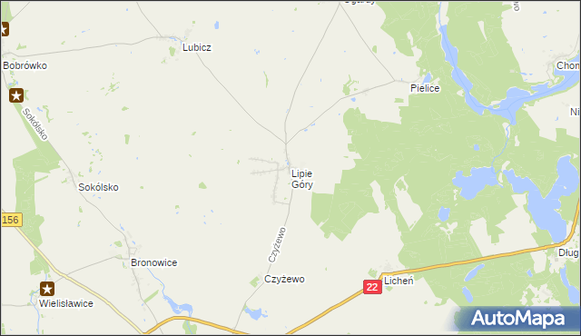 mapa Lipie Góry gmina Strzelce Krajeńskie, Lipie Góry gmina Strzelce Krajeńskie na mapie Targeo