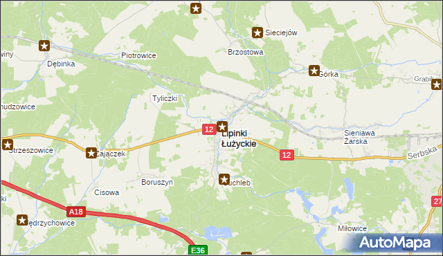 mapa Lipinki Łużyckie, Lipinki Łużyckie na mapie Targeo