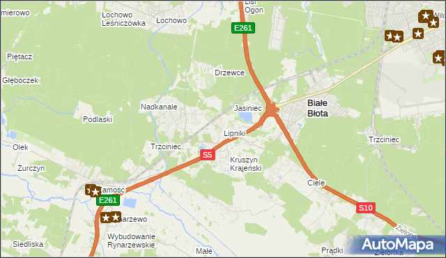 mapa Lipniki gmina Białe Błota, Lipniki gmina Białe Błota na mapie Targeo