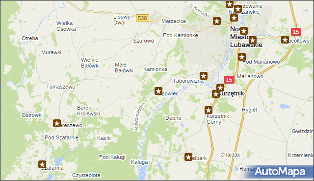 mapa Lipowiec gmina Kurzętnik, Lipowiec gmina Kurzętnik na mapie Targeo