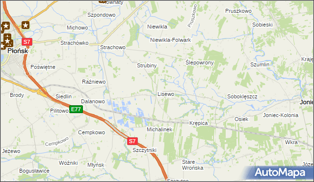 mapa Lisewo gmina Płońsk, Lisewo gmina Płońsk na mapie Targeo