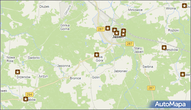 mapa Lisia Góra gmina Jasień, Lisia Góra gmina Jasień na mapie Targeo