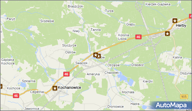 mapa Lisów gmina Herby, Lisów gmina Herby na mapie Targeo