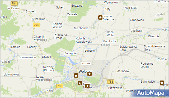 mapa Łobzów gmina Wolbrom, Łobzów gmina Wolbrom na mapie Targeo