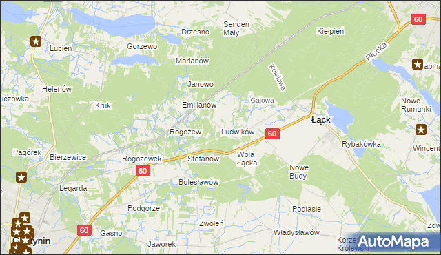 mapa Ludwików gmina Łąck, Ludwików gmina Łąck na mapie Targeo