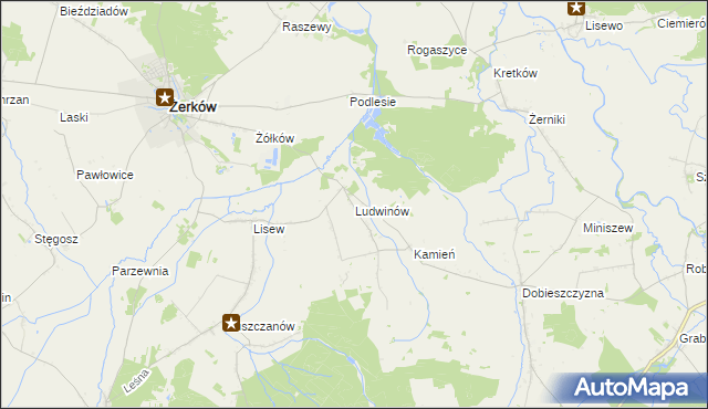 mapa Ludwinów gmina Żerków, Ludwinów gmina Żerków na mapie Targeo