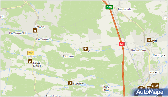 mapa Ługi gmina Otyń, Ługi gmina Otyń na mapie Targeo