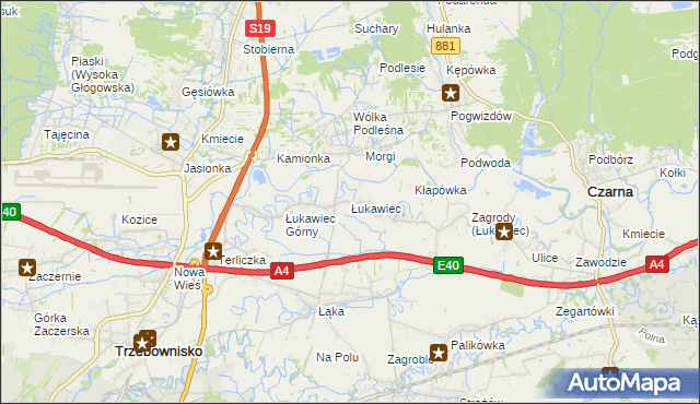 mapa Łukawiec gmina Trzebownisko, Łukawiec gmina Trzebownisko na mapie Targeo