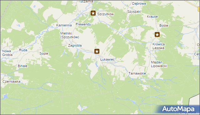 mapa Łukawiec gmina Wielkie Oczy, Łukawiec gmina Wielkie Oczy na mapie Targeo