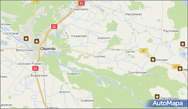 mapa Łukowo gmina Oborniki, Łukowo gmina Oborniki na mapie Targeo