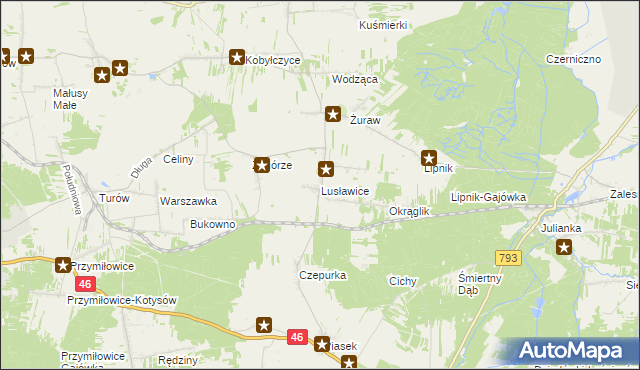 mapa Lusławice gmina Janów, Lusławice gmina Janów na mapie Targeo