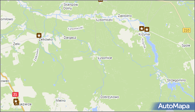 mapa Łysomice gmina Dębnica Kaszubska, Łysomice gmina Dębnica Kaszubska na mapie Targeo