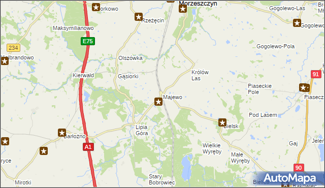 mapa Majewo gmina Morzeszczyn, Majewo gmina Morzeszczyn na mapie Targeo