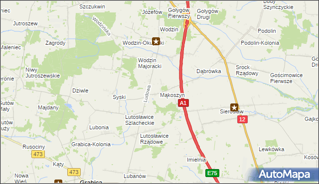 mapa Mąkoszyn gmina Tuszyn, Mąkoszyn gmina Tuszyn na mapie Targeo
