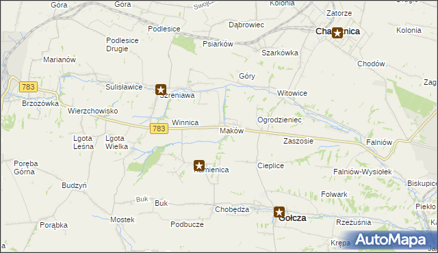 mapa Maków gmina Gołcza, Maków gmina Gołcza na mapie Targeo