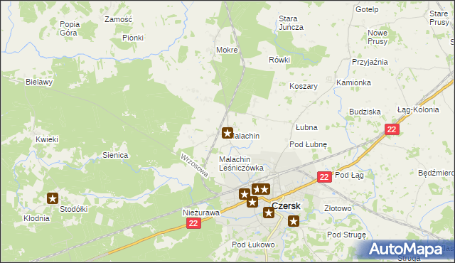 mapa Malachin, Malachin na mapie Targeo