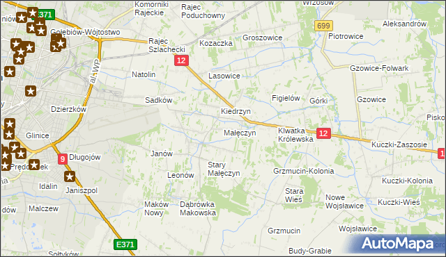 mapa Małęczyn gmina Gózd, Małęczyn gmina Gózd na mapie Targeo