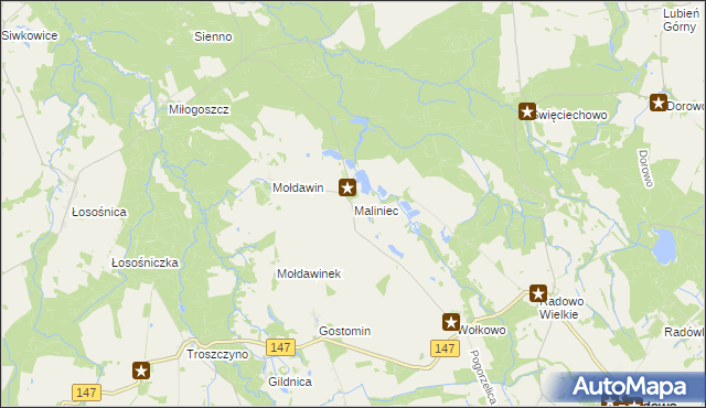 mapa Maliniec gmina Radowo Małe, Maliniec gmina Radowo Małe na mapie Targeo