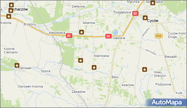 mapa Malinówka gmina Cyców, Malinówka gmina Cyców na mapie Targeo