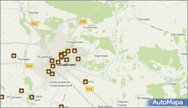 mapa Malinowo gmina Działdowo, Malinowo gmina Działdowo na mapie Targeo