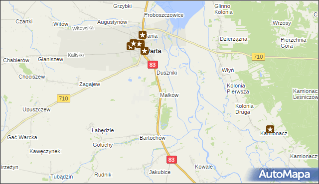 mapa Małków gmina Warta, Małków gmina Warta na mapie Targeo