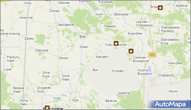 mapa Marcelin gmina Rząśnia, Marcelin gmina Rząśnia na mapie Targeo