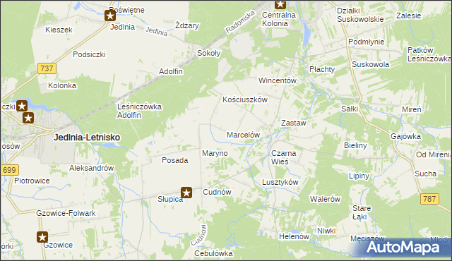 mapa Marcelów gmina Pionki, Marcelów gmina Pionki na mapie Targeo