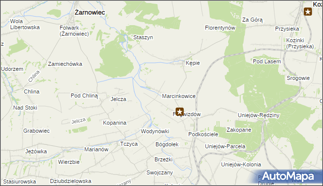 mapa Marcinkowice gmina Charsznica, Marcinkowice gmina Charsznica na mapie Targeo