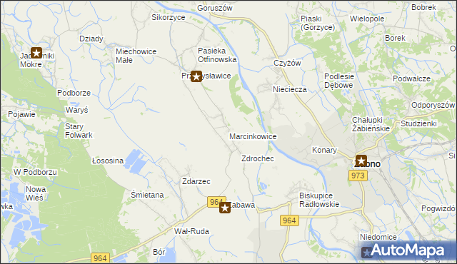 mapa Marcinkowice gmina Radłów, Marcinkowice gmina Radłów na mapie Targeo
