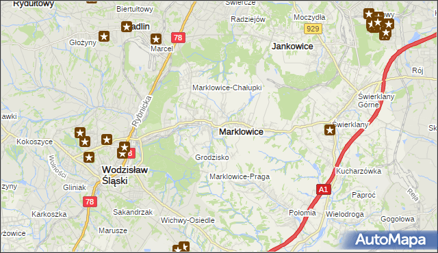 mapa Marklowice, Marklowice na mapie Targeo