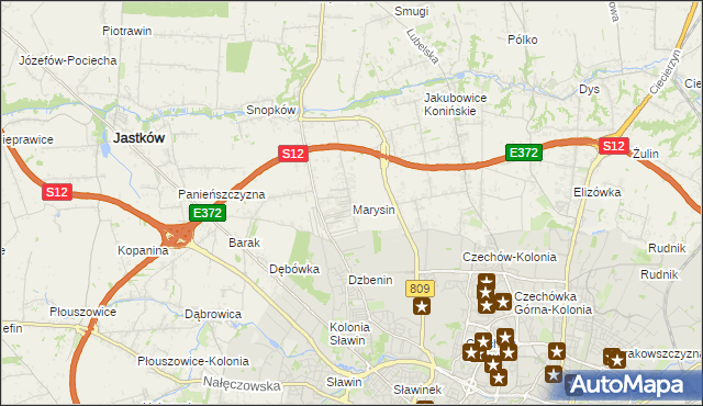 mapa Marysin gmina Jastków, Marysin gmina Jastków na mapie Targeo