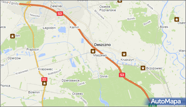 mapa Maszewo gmina Deszczno, Maszewo gmina Deszczno na mapie Targeo