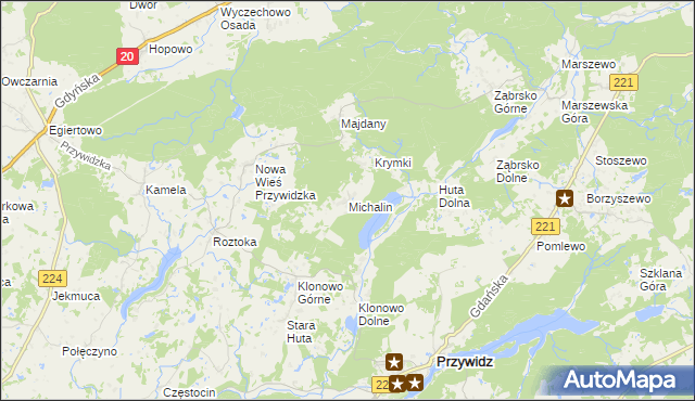 mapa Michalin gmina Przywidz, Michalin gmina Przywidz na mapie Targeo