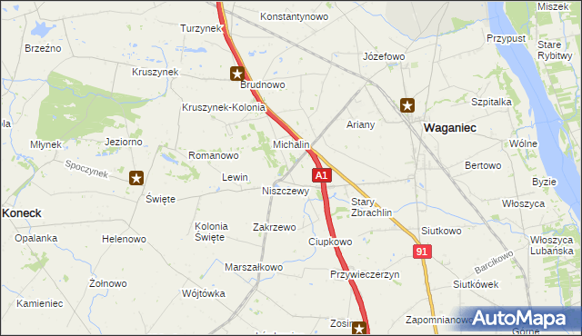 mapa Michalinek gmina Waganiec, Michalinek gmina Waganiec na mapie Targeo