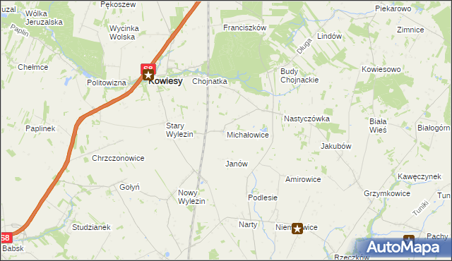 mapa Michałowice gmina Kowiesy, Michałowice gmina Kowiesy na mapie Targeo