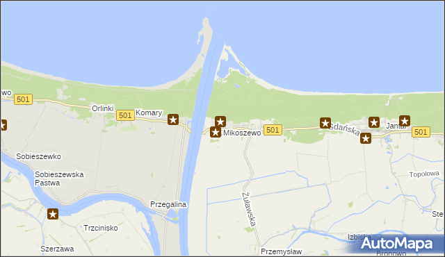 mapa Mikoszewo, Mikoszewo na mapie Targeo