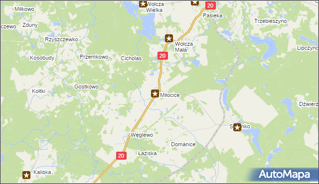 mapa Miłocice gmina Miastko, Miłocice gmina Miastko na mapie Targeo