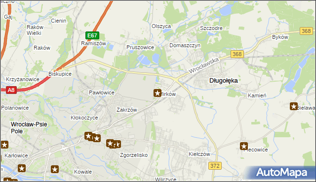 mapa Mirków gmina Długołęka, Mirków gmina Długołęka na mapie Targeo