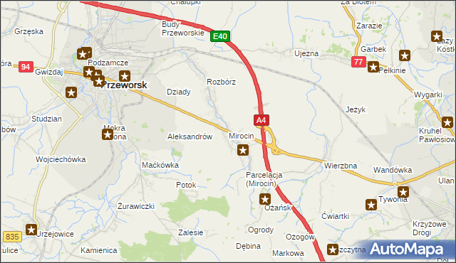 mapa Mirocin, Mirocin na mapie Targeo