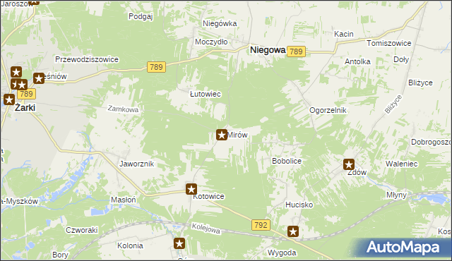 mapa Mirów gmina Niegowa, Mirów gmina Niegowa na mapie Targeo