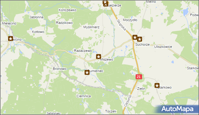 mapa Miszewo gmina Trzebielino, Miszewo gmina Trzebielino na mapie Targeo