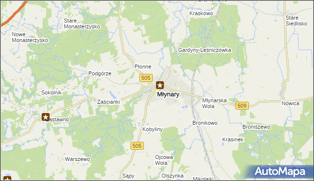 mapa Młynary powiat elbląski, Młynary powiat elbląski na mapie Targeo