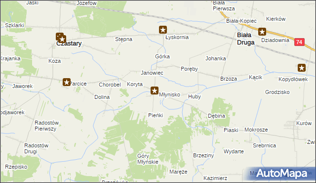 mapa Młynisko gmina Biała, Młynisko gmina Biała na mapie Targeo