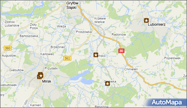 mapa Młyńsko gmina Gryfów Śląski, Młyńsko gmina Gryfów Śląski na mapie Targeo