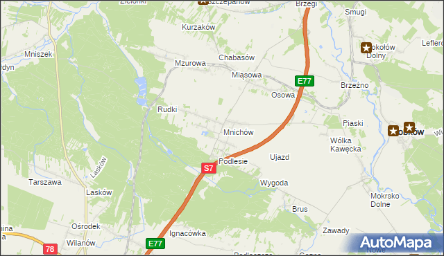 mapa Mnichów gmina Jędrzejów, Mnichów gmina Jędrzejów na mapie Targeo