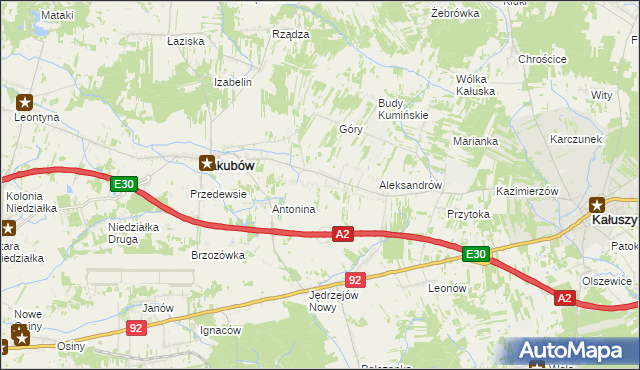 mapa Moczydła gmina Jakubów, Moczydła gmina Jakubów na mapie Targeo