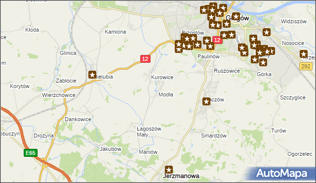 mapa Modła gmina Jerzmanowa, Modła gmina Jerzmanowa na mapie Targeo